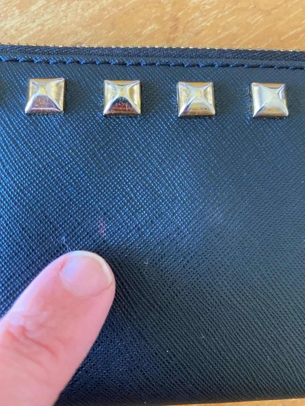 Michael Kors Black Studded Zip Wallet Card Case Rocker Glam Bikercore Punk 4x6”